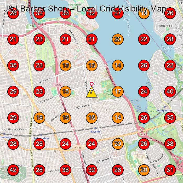 J&J Barber Shop GeoGrid visibility map for Barber Shop in Bayside
